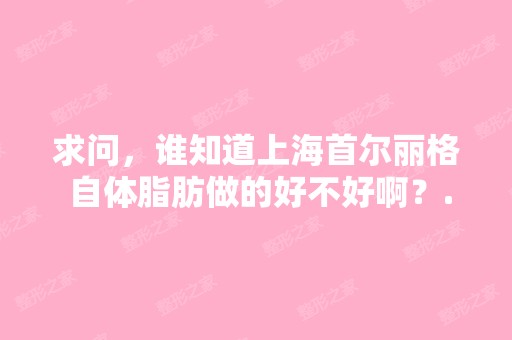 求问，谁知道上海首尔丽格 自体脂肪做的好不好啊？...