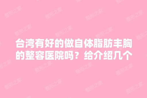 台湾有好的做自体脂肪丰胸的整容医院吗？给介绍几个呗。