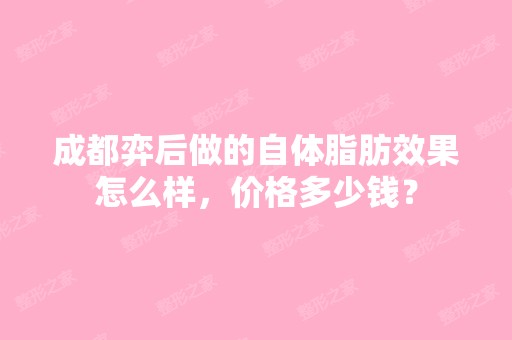 成都弈后做的自体脂肪效果怎么样，价格多少钱？