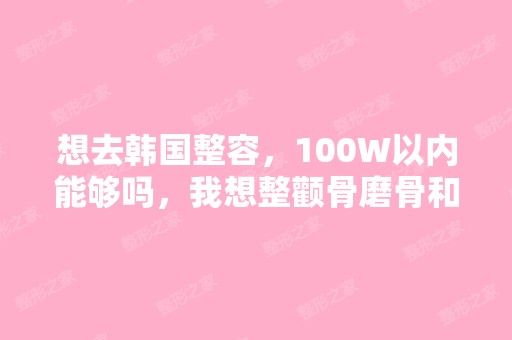 想去韩国整容，100W以内能够吗，我想整颧骨磨骨和...