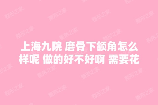 上海九院 磨骨下颌角怎么样呢 做的好不好啊 需要花...