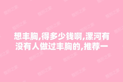 想丰胸,得多少钱啊,漯河有没有人做过丰胸的,推荐一下呗！