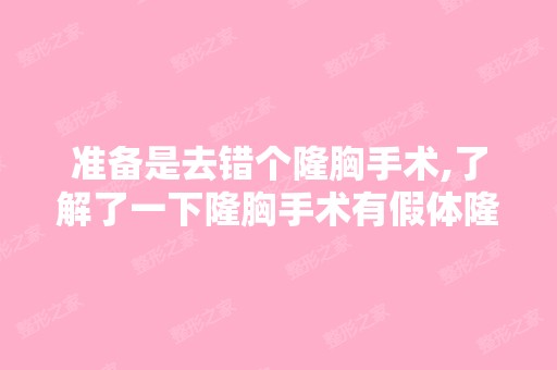 准备是去错个隆胸手术,了解了一下隆胸手术有假体隆胸和自体脂肪...