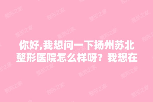 你好,我想问一下扬州苏北整形医院怎么样呀？我想在那里开双眼皮,...