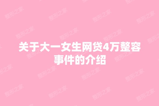 关于大一女生网贷4万整容事件的介绍