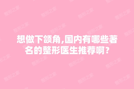 想做下颌角,国内有哪些著名的整形医生推荐啊？