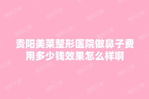 贵阳美莱整形医院做鼻子费用多少钱效果怎么样啊