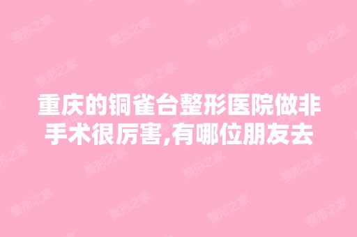 重庆的铜雀台整形医院做非手术很厉害,有哪位朋友去做过的吗