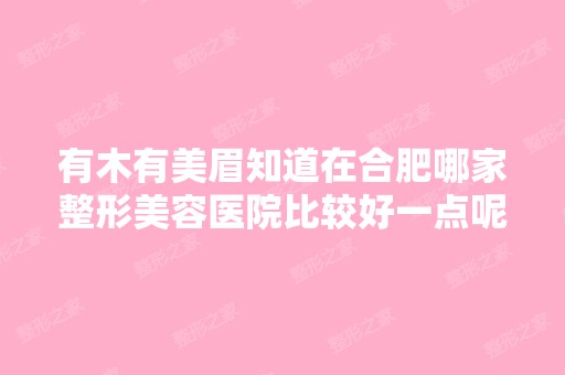 有木有美眉知道在合肥哪家整形美容医院比较好一点呢？？要正规一...