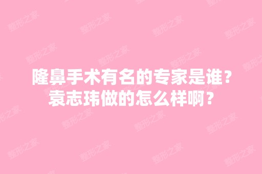 隆鼻手术有名的专家是谁？袁志玮做的怎么样啊？