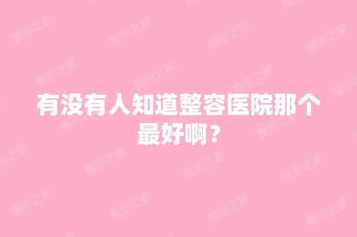 有没有人知道整容医院那个比较好啊？