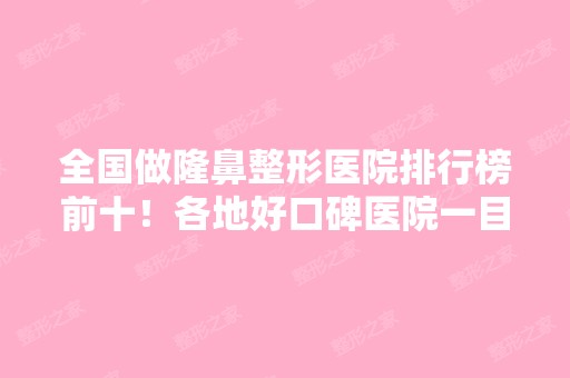 全国做隆鼻整形医院排行榜前十！各地好口碑医院一目了然