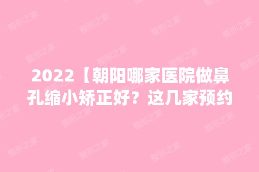 2024【朝阳哪家医院做鼻孔缩小矫正好？这几家预约量高口碑好_价格透明！】