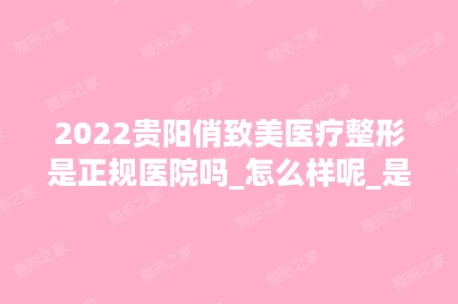 2024贵阳俏致美医疗整形是正规医院吗_怎么样呢_是公立医院吗