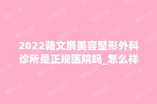 2024陆文鹏美容整形外科诊所是正规医院吗_怎么样呢_是公立医院吗