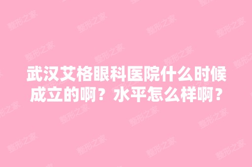 武汉艾格眼科医院什么时候成立的啊？水平怎么样啊？准备去看啊看了