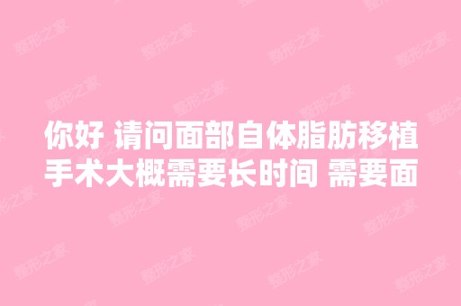 你好 请问面部自体脂肪移植手术大概需要长时间 需要面部抽脂就是去...