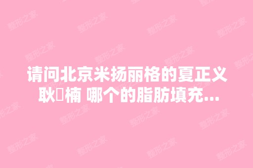 请问北京米扬丽格的夏正义 耿祎楠 哪个的脂肪填充...